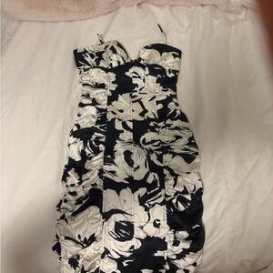 David Meister Black and White Strapless Dress